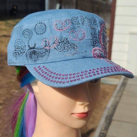 Ladies Blue Denim BLING HAT NEW - Picture 3 of 4